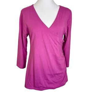 Soft Surroundings Pink Faux Wrap 3/4 Sleeve Shirt Soft Modal Pima Medium